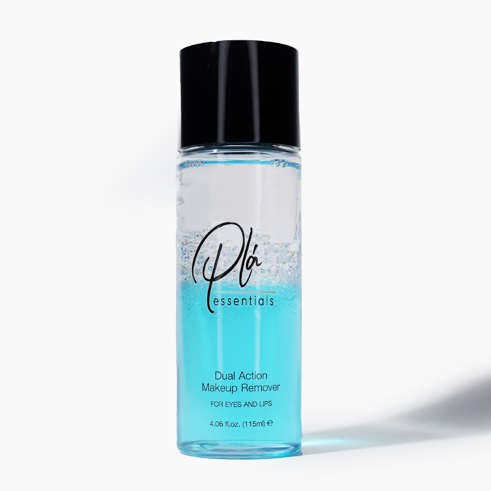 bottle of dual action makeup remover from pla essentials