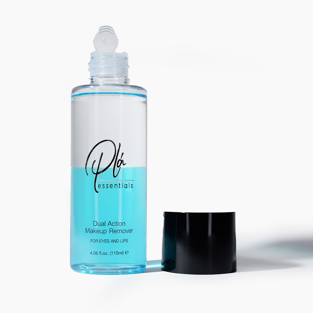 bottle open of dual action makeup remover from pla essentials