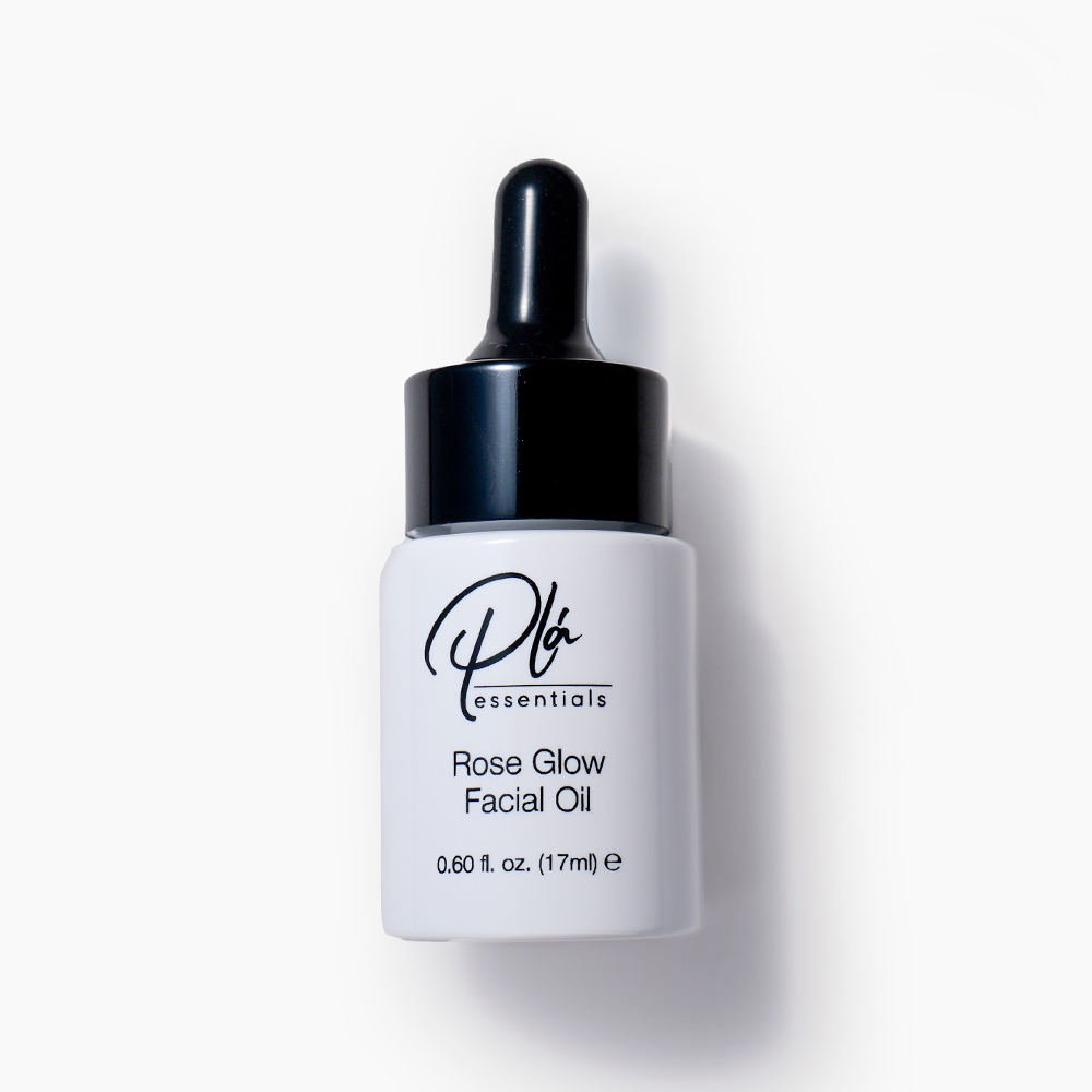 small dropper bottle of rose glow facial oil from the brand Plá essentials